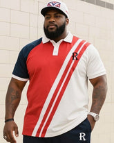 Men's Plus Size Daily Casual Simple Slant Striped Short Sleeve POLO Trousers Suit